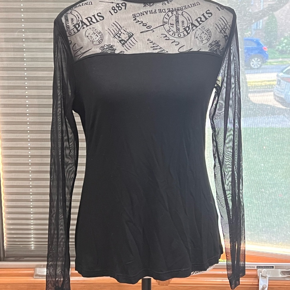 SHEIN Black Graphic Mesh Sleeve Blouse